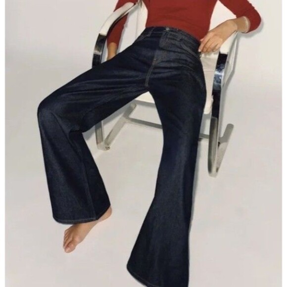 Reformation Cary High rise Slouchy straight Leg Jeans Dark Blue Quarry Size 31 - Picture 2 of 8